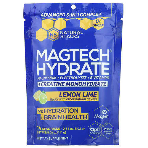 Natural Stacks Magtech® Hydrate, Lemon Lime, 14 Stick Packs, 0.36 oz (10.1 g) Each