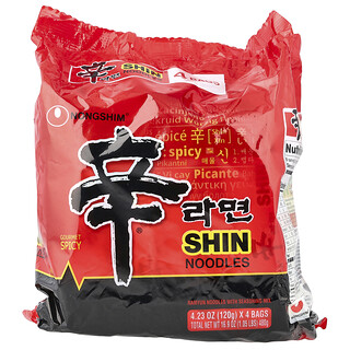 Nongshim, Mie Shin, Gourmet Pedas, 4 Kantong, Masing-Masing 120 g (4,23 ons)