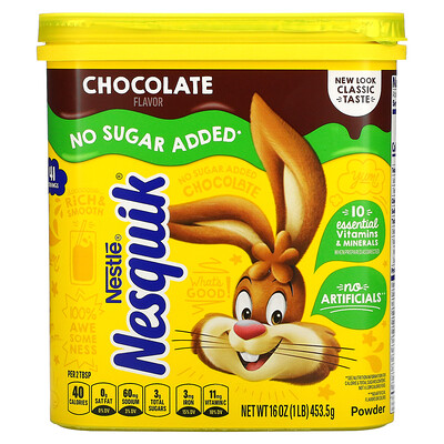 Купить Nesquik Nestle Powder, какао-порошок с шоколадным вкусом, без добавления сахара, 453, 5 г (16 унций)