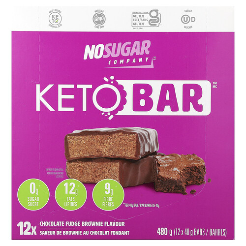 No Sugar Company, Keto Bar™, Chocolate Fudge Brownie, 12 Bars, 40 g Each