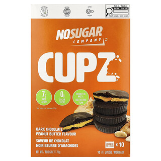 نو شوغر كامبني‏, Cupz ™ ، شوكولاتة داكنة بزبدة الفول السوداني ، 10 أكياس ، 0.6 أونصة (17 جم) لكل كيس