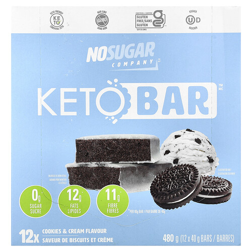 No Sugar Company, Keto Bar™, Cookies & Cream, Keto-Riegel, 12 Riegel, je 40 g