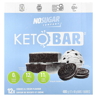No Sugar Company, Keto Bar™, Cookies & Cream, 12 Bars, 40 g Each