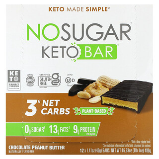 No Sugar Company, Barra Cetogênica, Manteiga de Amendoim com Chocolate, 12 Barras, 40 g (1,41 oz) Cada