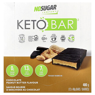 No Sugar Company, Keto Bar™, Chocolate Peanut Butter, 12 Bars, 40 g Each