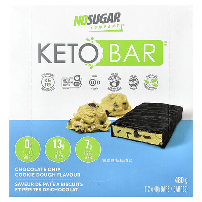 Product Image for No Sugar Company, Keto Bars , Chocolate Chip Cookie Dough, 12 Bars, 40 g Each
