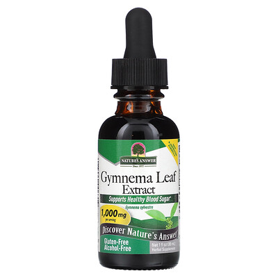 

Nature's Answer Gymnema Leaf Extract Alcohol-Free 1 000 mg 1 fl oz (30 ml)