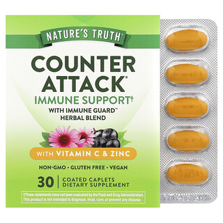 Nature's Truth, Counter Attack® con vitamina C y zinc, 30 comprimidos oblongos recubiertos
