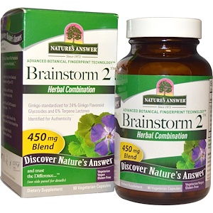 Купить Nature's Answer, Brainstorm 2, комбинация трав, 450 мг, 90 вегетарианских капсул  на IHerb