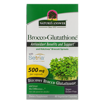Nature's Answer Brocco-Glutathione, средство с брокколи и глутатионом, 500 мг, 60 растительных капсул