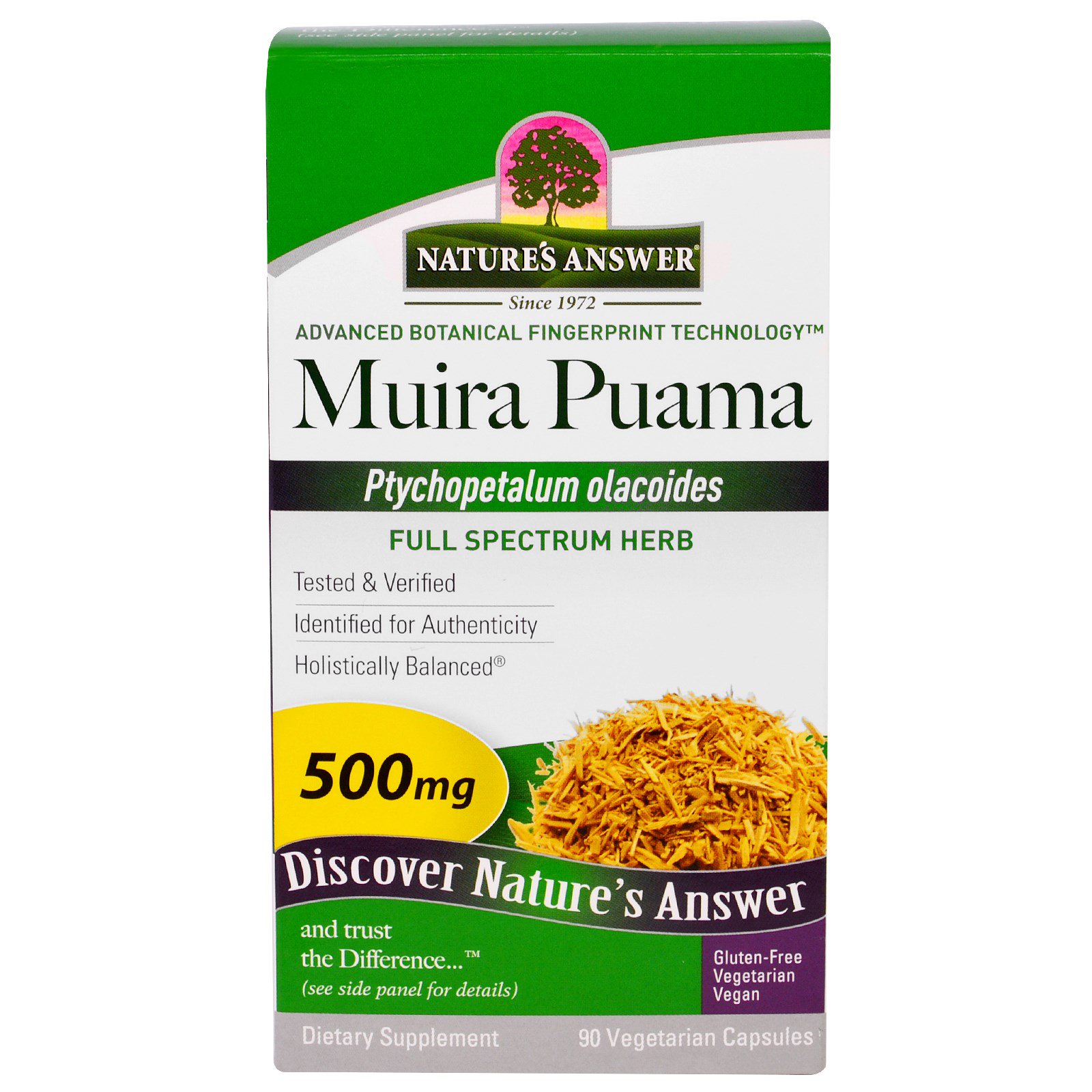 Nature's Answer, Muira Puama, Ptychopetalum Olacoides, 500 мг, 90 вегетарианских капсул