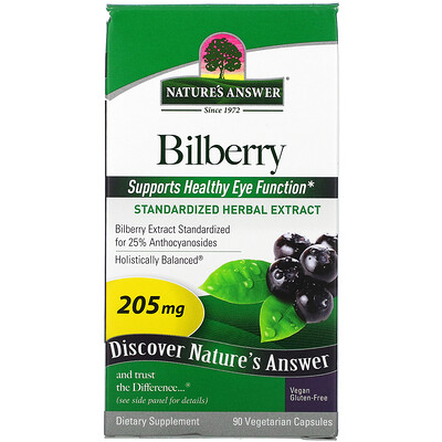 

Nature's Answer, Bilberry, Standardized Herbal Extract, 205 mg, 90 Vegetarian Capsules