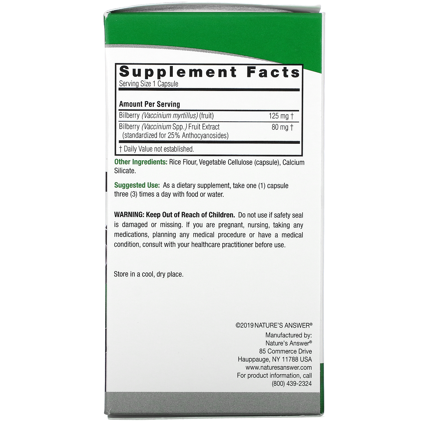 Nature's Answer, Bilberry, Standardized Herbal Extract, 205 mg, 90 Vegetarian Capsules