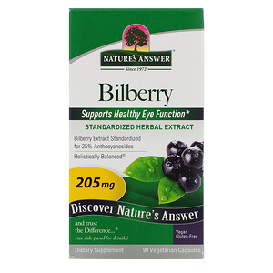Отзывы о Натурес Ансвер, Bilberry, Standardized Herbal Extract, 205 mg, 90 Vegetarian Capsules