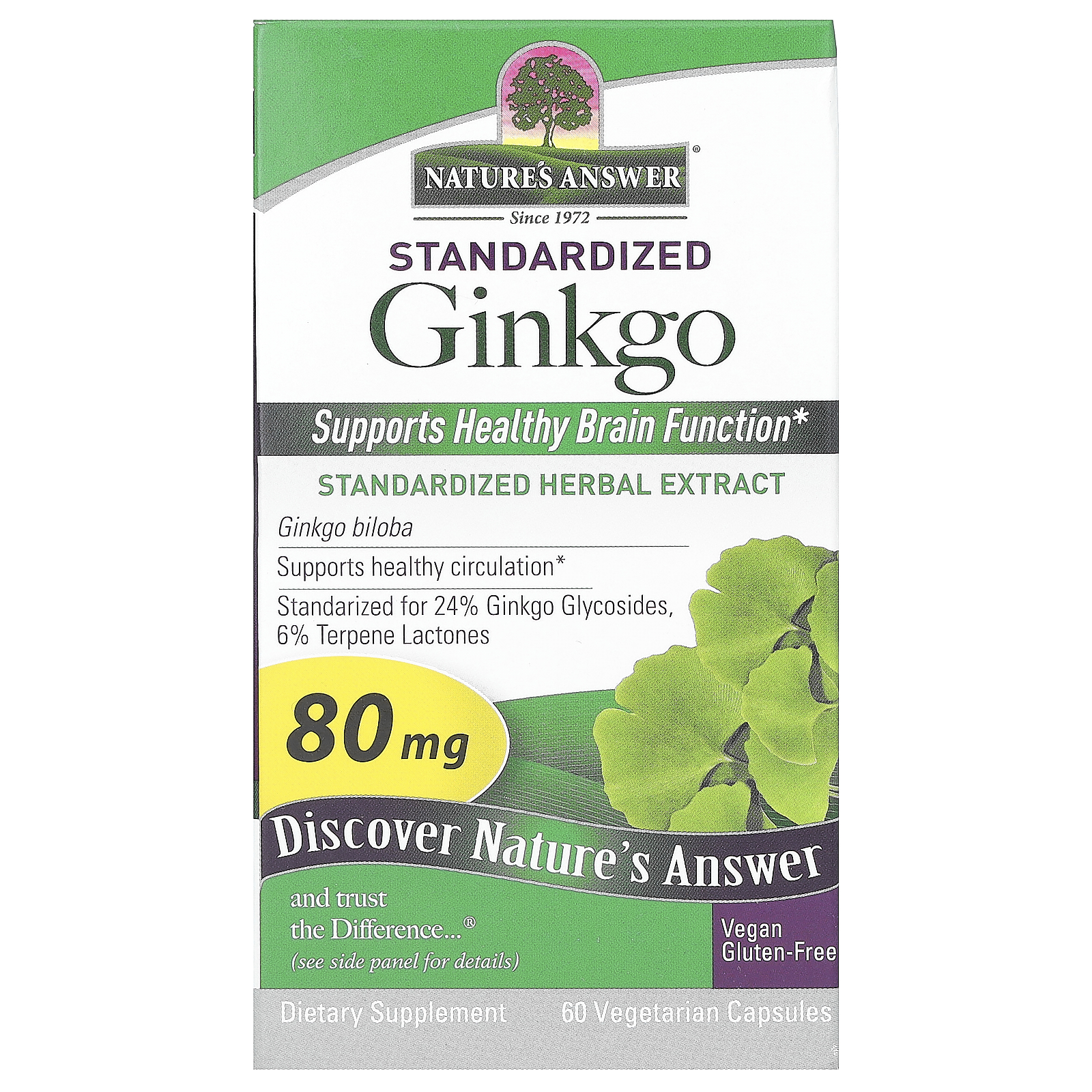 Nature's Answer (네이쳐스 앤서), 표준화 은행나무, 80mg, 베지 캡슐 60정