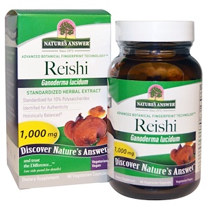 Nature's Answer, Грибы рейши (трутовик лакированный), стандартизированный травяной экстракт, 1000 мг, 60 растительных капсул