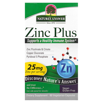 

Nature's Answer Zinc Plus 25 mg 60 Vegetarian Capsules