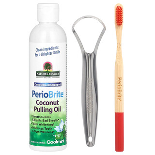 Nature's Answer, Aceite de coco PerioBrite con cepillo de dientes y raspador de lengua, Menta fresca, 240 ml (8 oz. líq.)