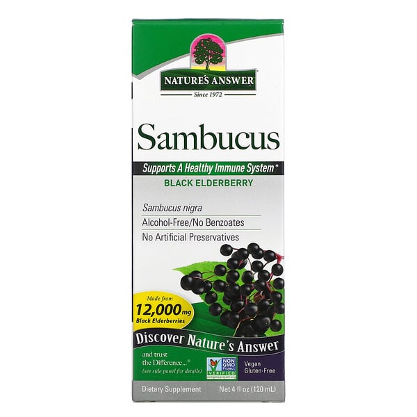 Nature's Answer, Sambucus, Jarabe de saúco negro, 12.000 mg, 120 ml (4 oz. líq.)