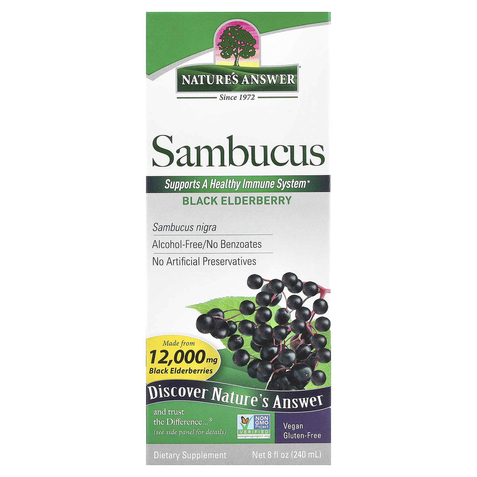 Nature's Answer (네이쳐스 앤서), 삼부커스, 블랙 엘더베리, 알코올 무함유, 2,500mg, 240ml(8fl oz)