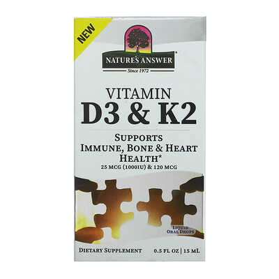 

Nature's Answer Vitamin D3 & K2, 0.5 fl oz (18 ml)