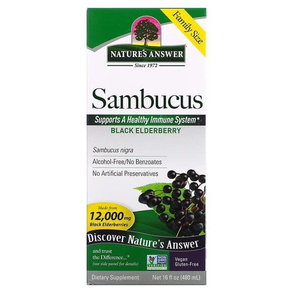 Nature's Answer, Sambucus, Black Elderberry, 12,000 mg, 16 fl oz (480 ml)