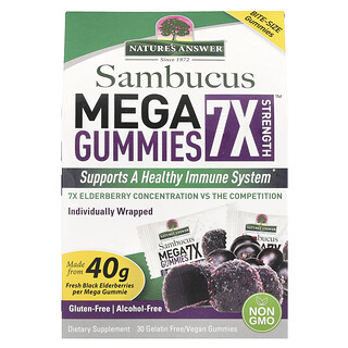 Nature's Answer, Sambucus Mega Gummies 7X Strength™, 202 mg, 30 gelatinevrije/veganistische gummies