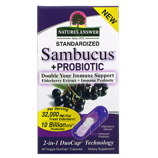 Nature's Answer, Sambucus + пробиотик, 60 веганских капсул DuoCap