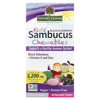 Nature's Answer, Sambucus, Comprimidos masticables para niños, Saúco negro más vitamina C y zinc, 45 comprimidos masticables