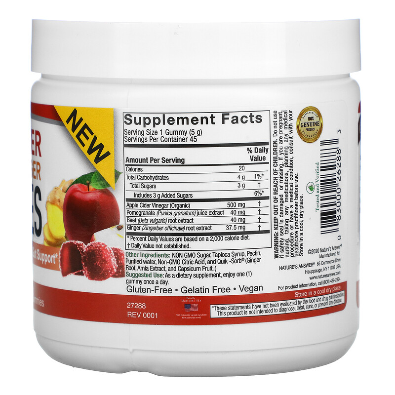 Nature's Answer, Apple Cider Vinegar + Ginger Gummies with The Mother