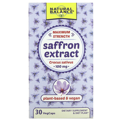 Product Image for Natural Balance, Saffron Extract, Maximum Strength, 100 mg, 30 VegCaps