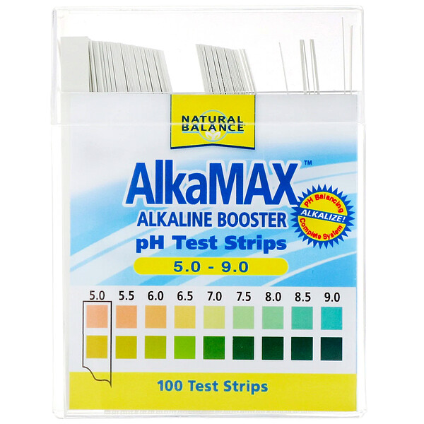 AlkaMax، شرائح فحص الحموضة لتعزيز القلوية، 100 شريحة فحص