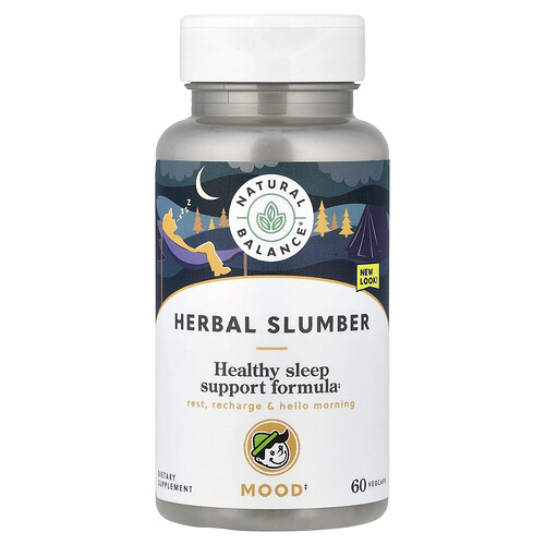 ナチュラルバランス Natural Balance, Herbal Slumber（ハーバルスランバー）、メラトニン＆バレリアンフォーミュラ、カプセル60粒