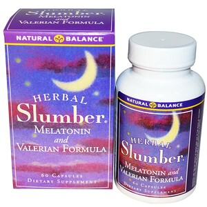 Natural Balance, Herbal Slumber, мелатонин и валериана, 60 вегетарианских капсул
