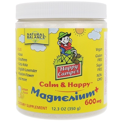 Natural Balance Happy Camper Calm & Happy Magnesium 鎂粉,檸檬味,600 毫克,12.3 盎司(350 克)