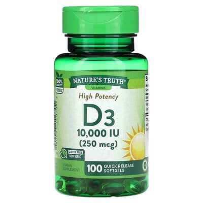 

Nature's Truth Vitamin D3, High Potency, 250 mcg (10,000 IU), 100 Quick Release Softgels