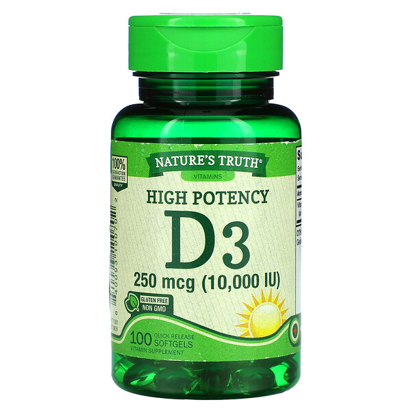 Natures Truth High Potency Vitamin D3 250 Mcg 10000 Iu 100 Quick Release Softgels Iherb