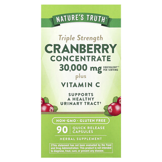 Nature's Truth, Concentrado de arándano rojo de triple concentración más vitamina C, 30.000 mg, 90 cápsulas de liberación rápida (15.000 mg por cápsula)