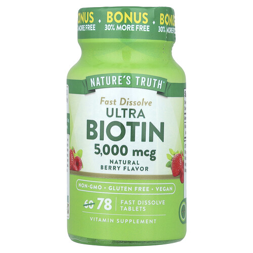 ネイチャーズトゥルース Nature's Truth, ウルトラ ビオチン、ナチュラルベリー、5,000mcg、78 Fast Dissolve Tablets