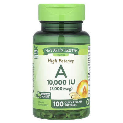 Nature's Truth, Vitamin A, High Potency , 10,000 IU (3,000 mcg), 100 Quick Release Softgels