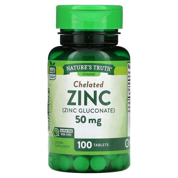 Zinc, Chelated, 50 mg, 100 Tablets