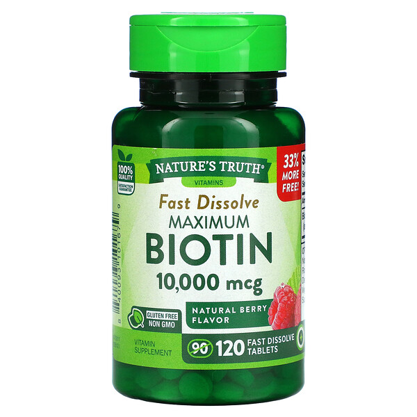 Nature's Truth, Maximum Biotin, Natural Berry, 10,000 mcg, 120 Fast Dissolve Tablets
