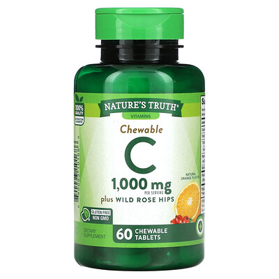 Nature's Truth Жевательные таблетки с витамином C и шиповником натуральный апельсин 500 мг 60 жевательных таблеток