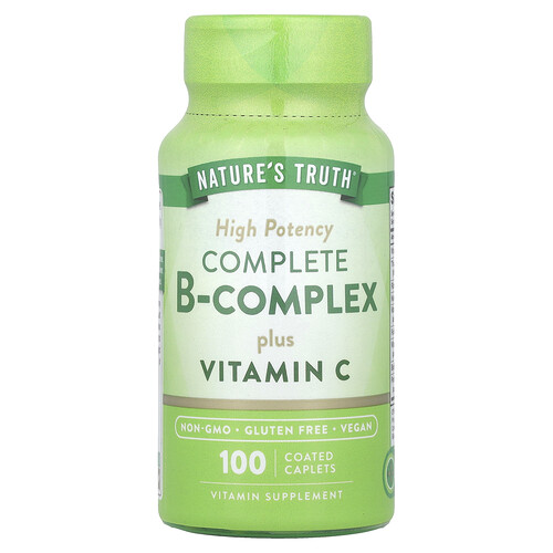 Nature's Truth, Complete B-Complex Plus Vitamin C, kompletter B-Komplex plus Vitamin C, hohe Wirksamkeit, 100 beschichtete Kapseln
