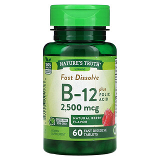 Nature's Truth, Vitamin B-12 plus Folic Acid, Natural Berry, 2,500 mcg, 60  Fast Dissolve Tablets 