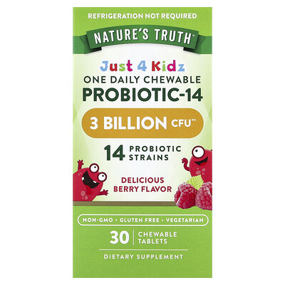 Product Image for Nature's Truth, Just 4 Kidz, One Daily Chewable Probiotic-14, Delicious Berry, 30 Chewable Tablets