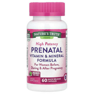 Nature's Truth, Fórmula prenatal con vitaminas y minerales, Alta potencia, 60 cápsulas de liberación rápida