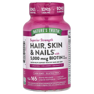 Nature's Truth, Hår, hud og negle med biotin, overlegen styrke, 165 flydende bløde kapsler med hurtig frigivelse