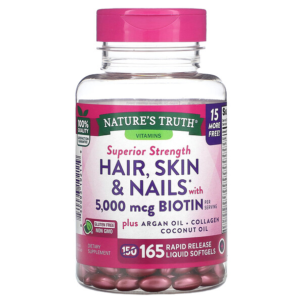 Nature's Truth, Hair, Skin & Nails with Biotin, 5,000 mcg , 165 Rapid ...