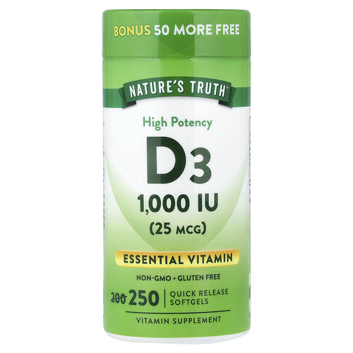 Nature's Truth, Vitamin D3, High Potency , 25 mcg (1,000 IU), 250 Quick Release Softgels